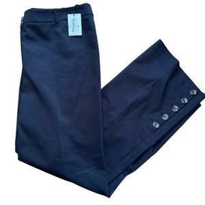 Calvin Klein Wide Leg Button Hem Dress Pants Black Refined Stretch NWT Size 16